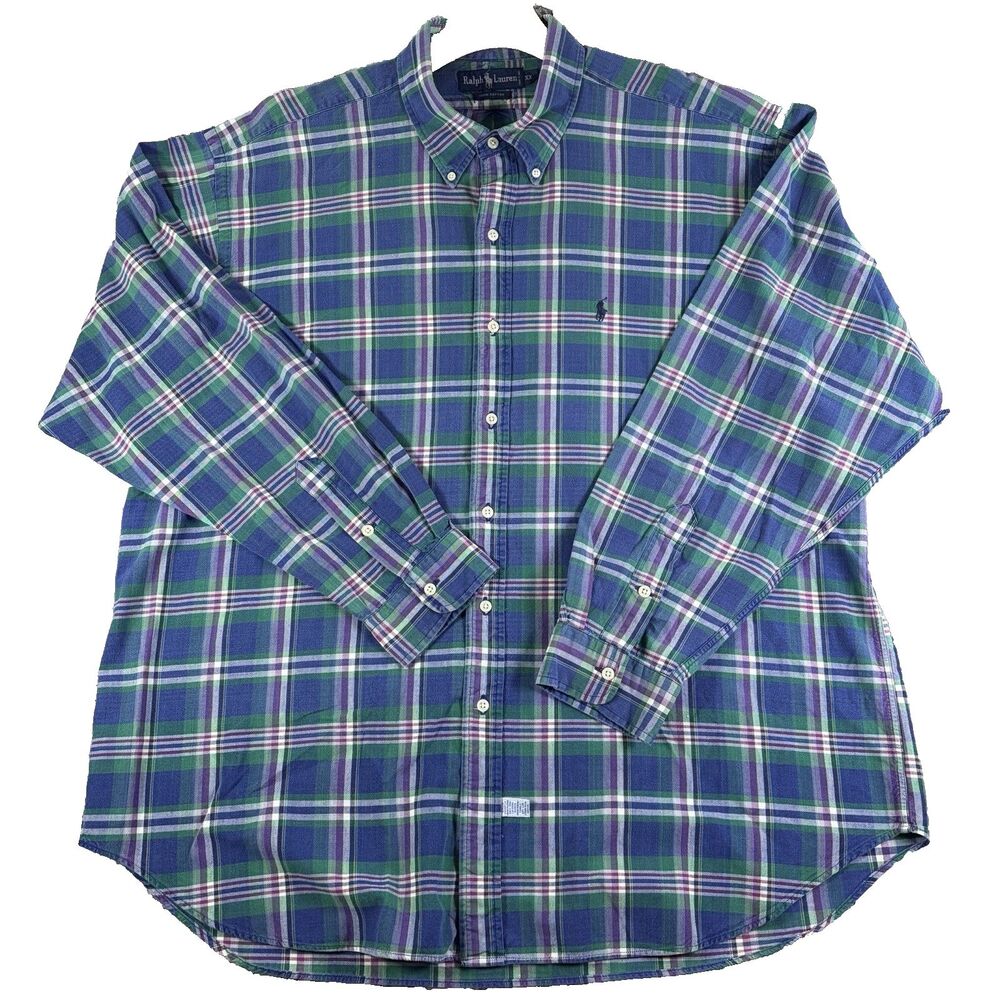 Vintage Ralph Lauren Button Down Shirt Mens XXL Long Sleeve Plaid Multicolored